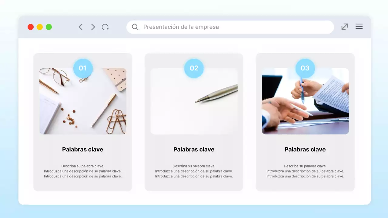 Presentación en la moderna interfaz de escritorio azul claro para PC