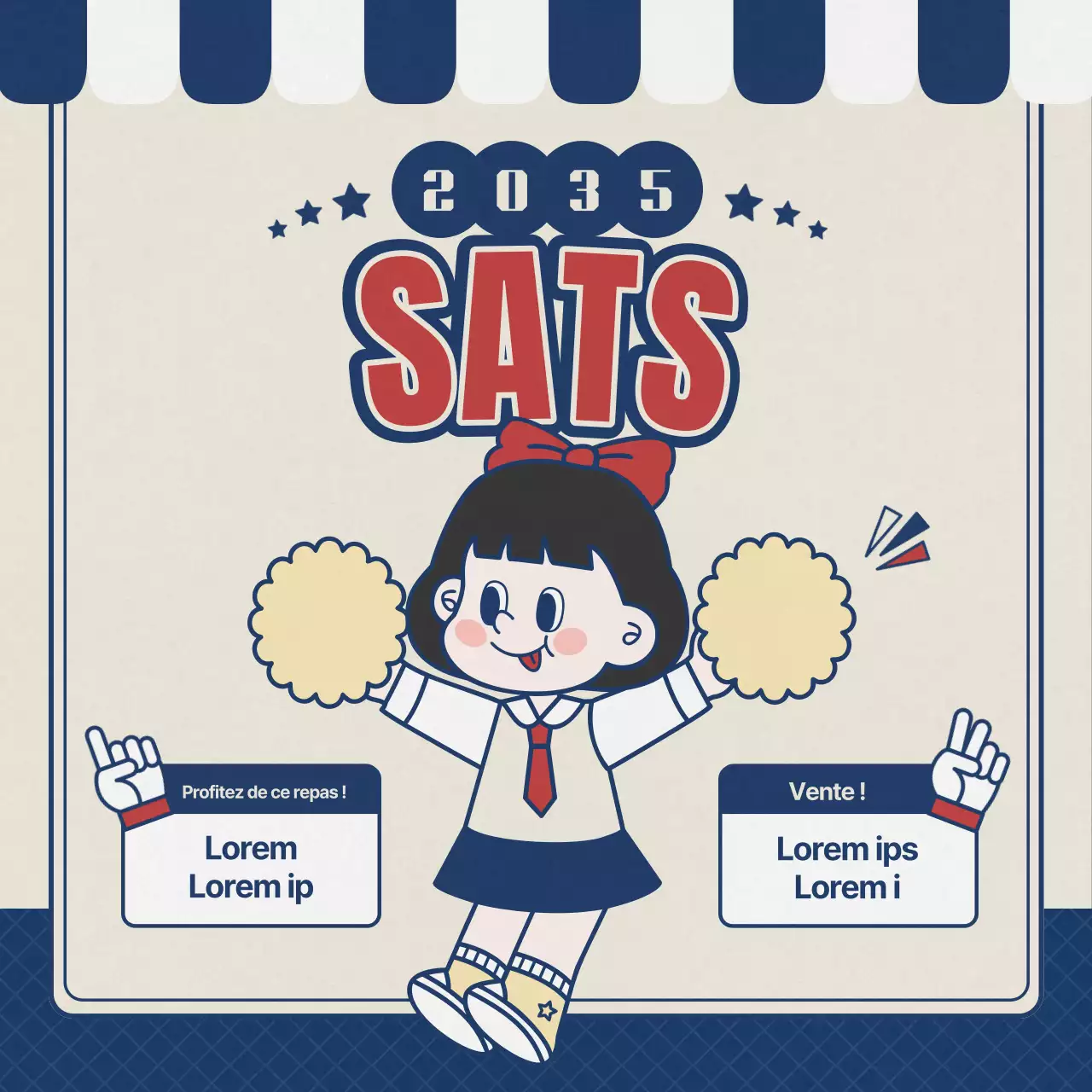 Promouvoir un cadeau bleu marine et rétro pour les pom-pom girls de l'examen d'entrée à l'université