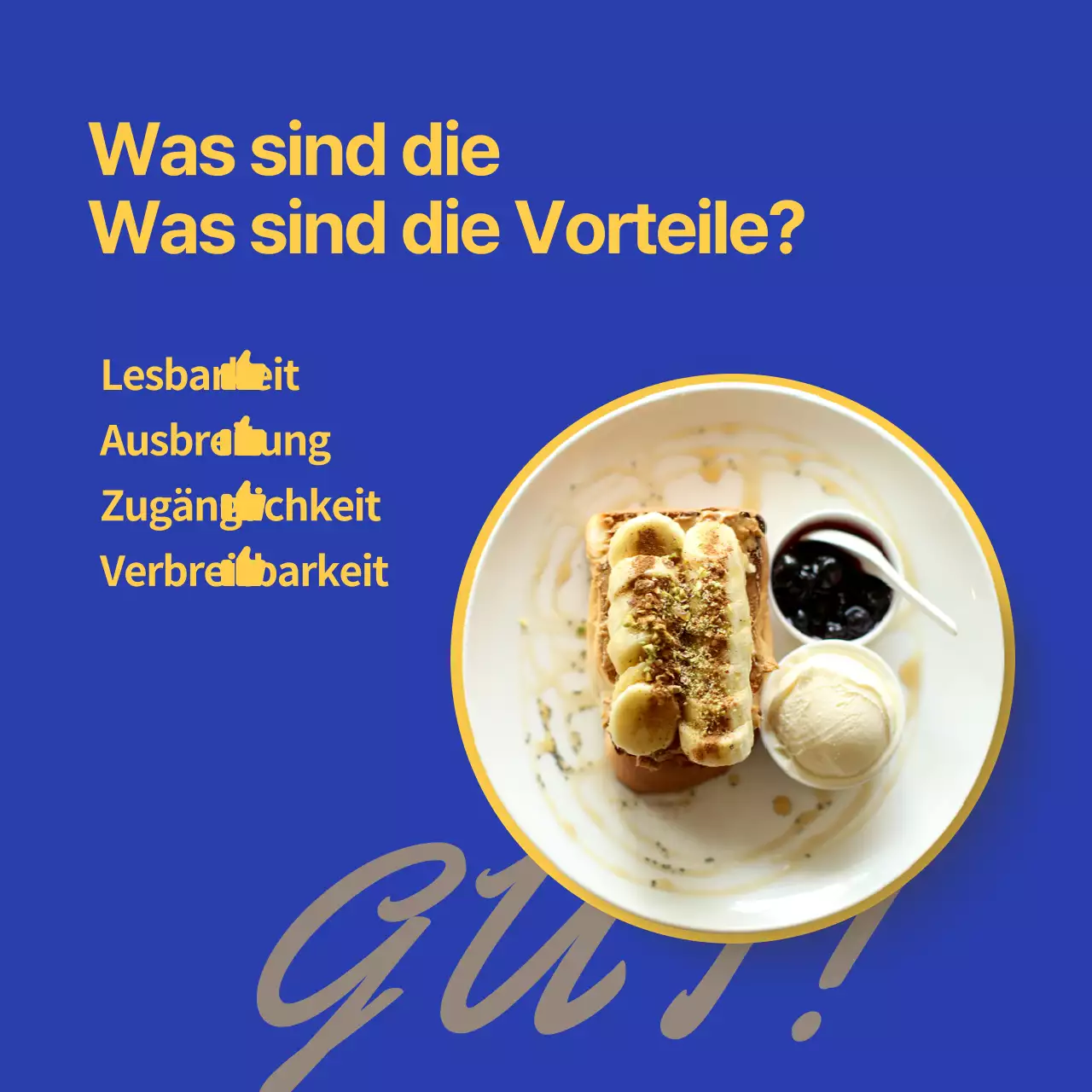 Eine einfache blau-gelbe Anzeige für einen Marketing-Leitfaden