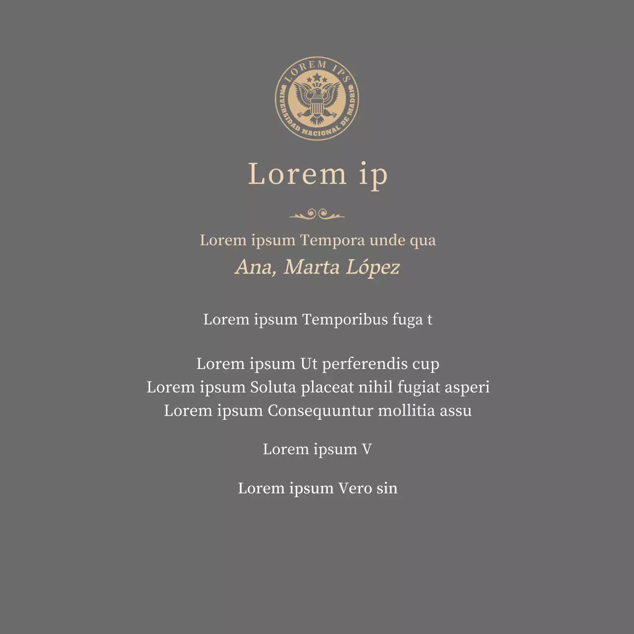 Lujosa placa de titulación con el logotipo de la escuela y adornos dorados