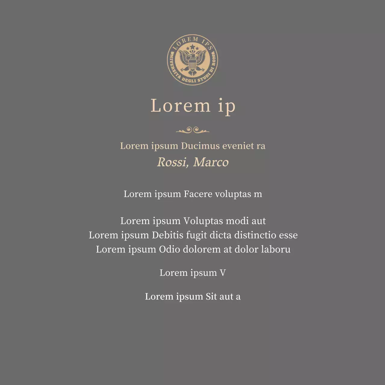 Lussuosa targa di laurea con logo della scuola e finiture in oro