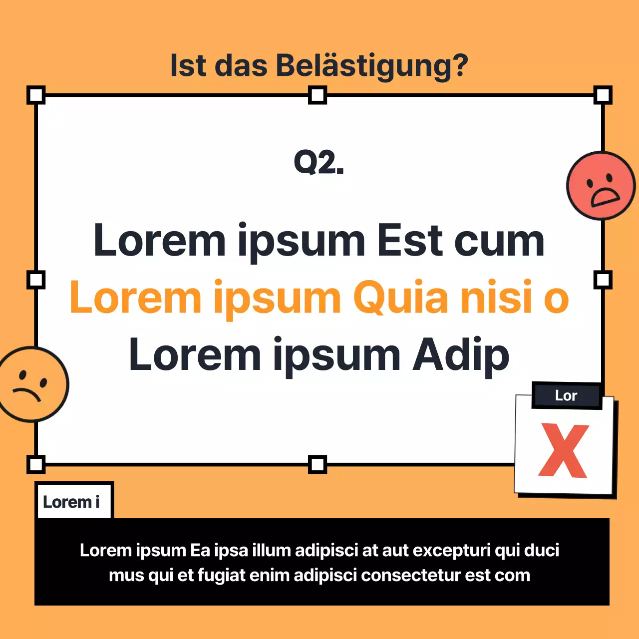 Ein kitschiges rot-gelbes OX-Quiz zur Belästigung am Arbeitsplatz