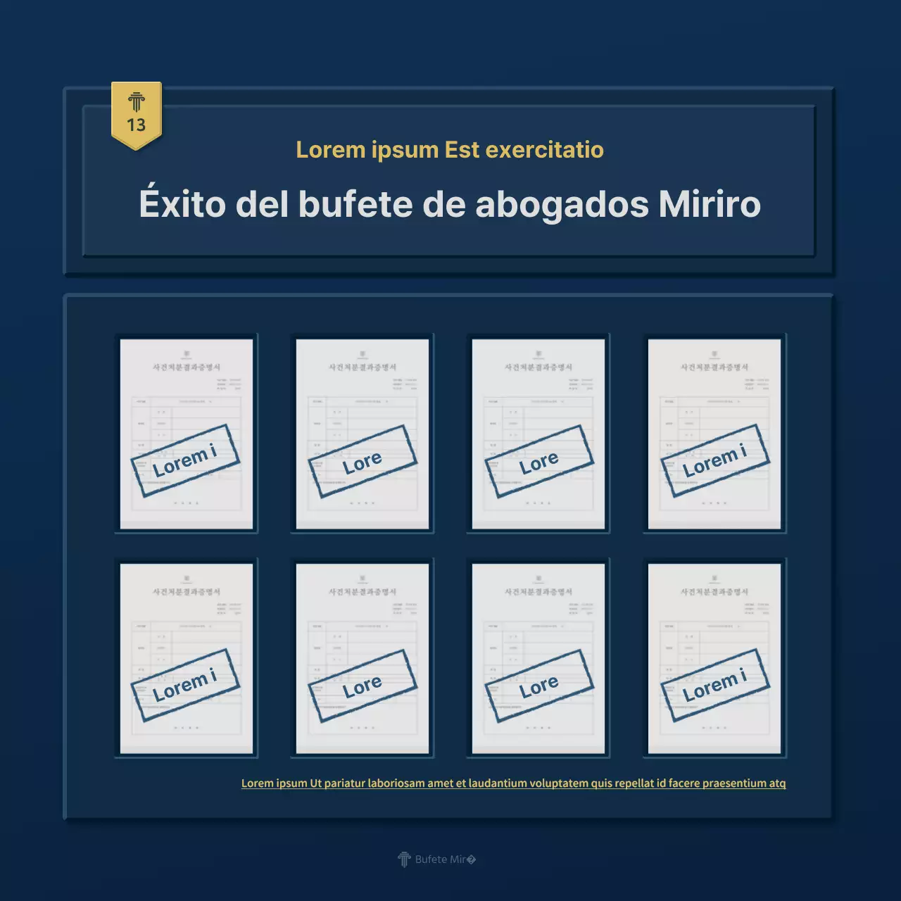 Un sencillo perfil de empresa de bufete de abogados en azul y amarillo