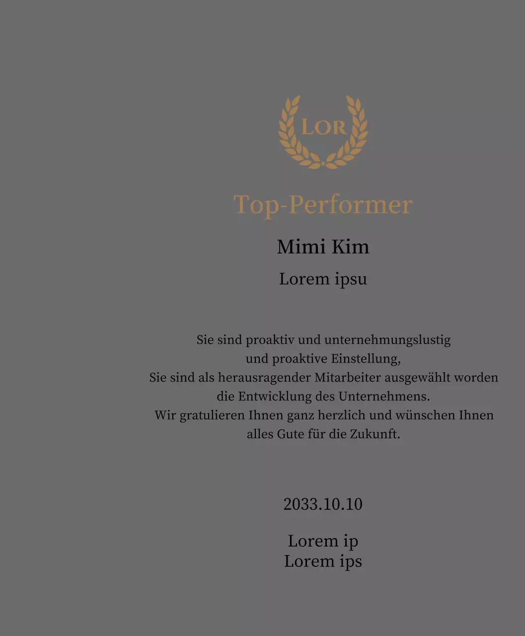 Luxuriöse Danksagungstafel mit goldenen Lorbeeren und Stempel