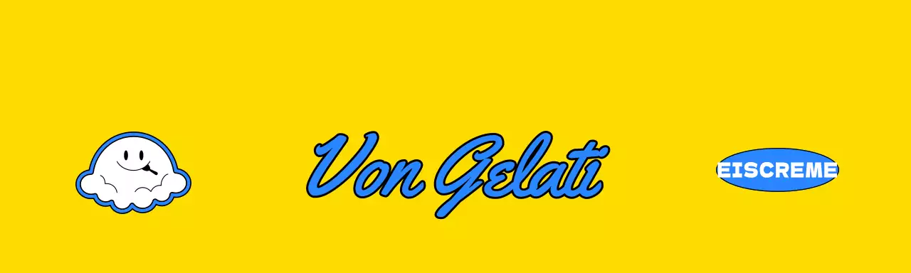 Gelber und blauer Gelato-Markenartikel-Header-Tag