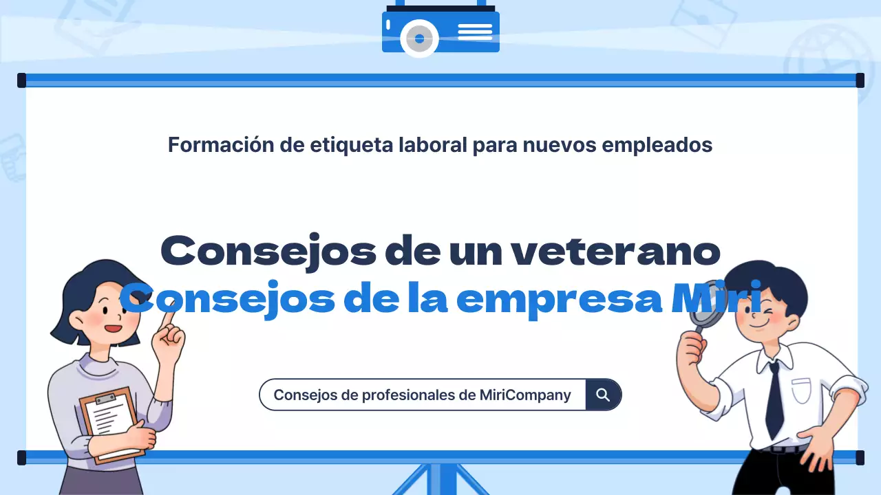 Moderno material de formación para nuevos empleados con fondo azul claro
