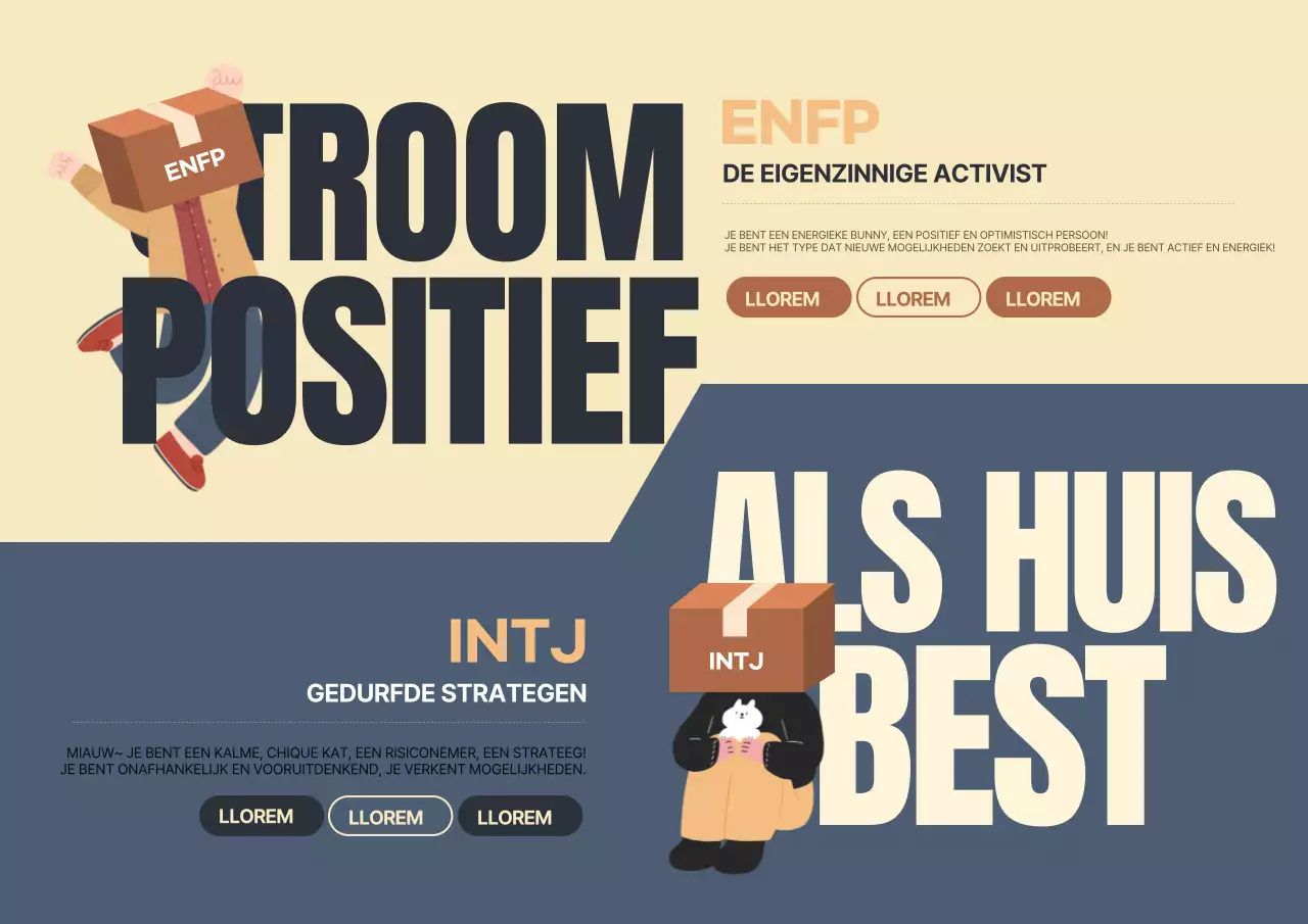 Een eenvoudig MBTI persoonlijkheidsprofiel in beige en marineblauw @MBTI_PersonalityTypes