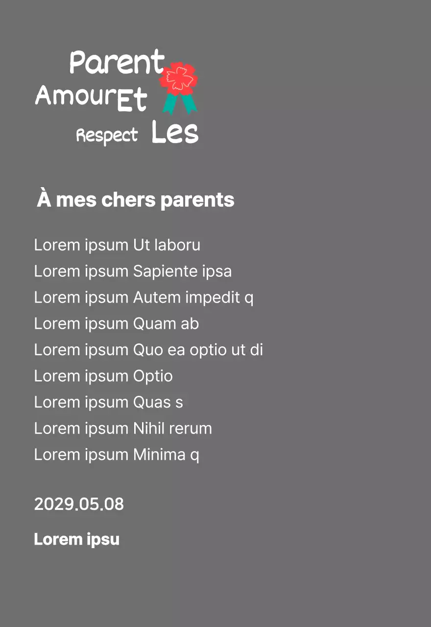 Calligraphie de la fête des mères avec illustration d'un œillet rouge