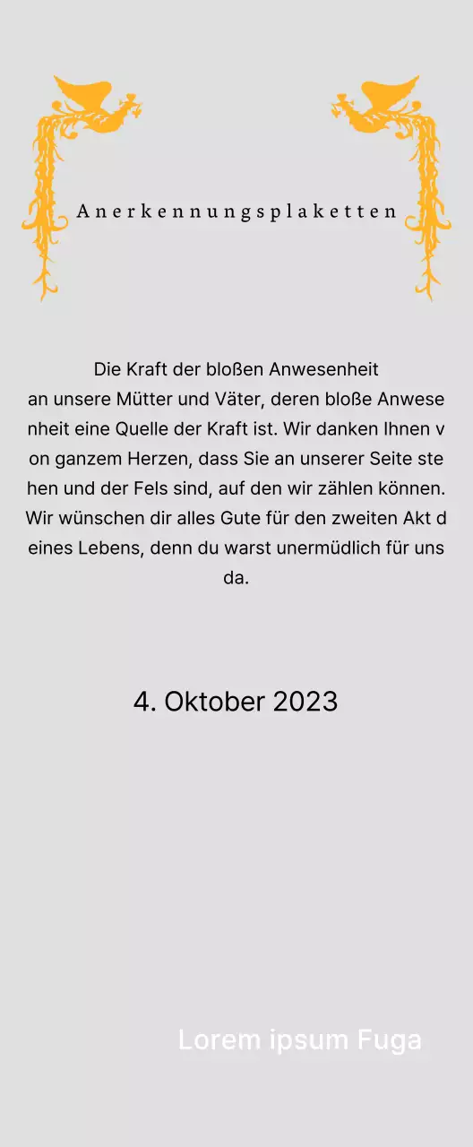 Dankeschön-Plakette zum Muttertag mit einer Phönix-Illustration