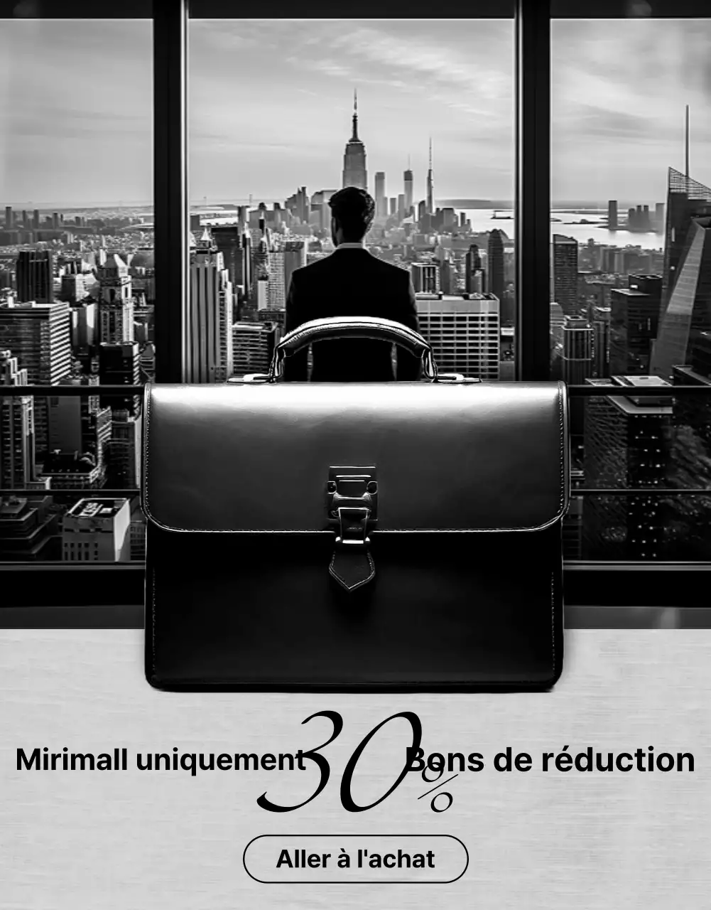 Publicité minimaliste pour un sac en noir et blanc