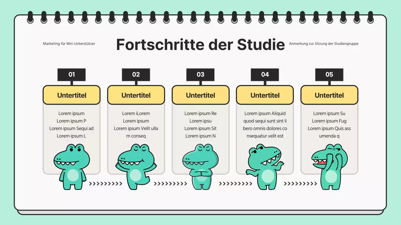 Minimalistische Präsentation eines Studientreffens in Minze und Schwarz