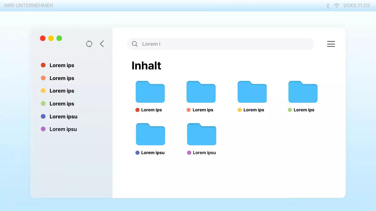 Präsentation auf dem trendigen hellblauen PC-Desktop UI