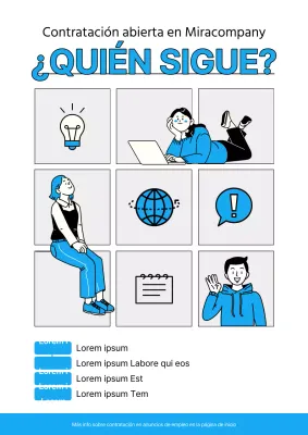 Un sencillo anuncio en blanco y azul para un nuevo empleado