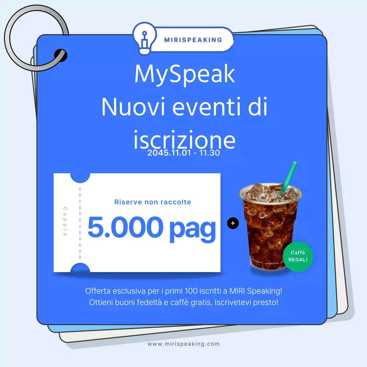 Promuovete le conversazioni in inglese commerciale con una combinazione di colori rosa e blu.
