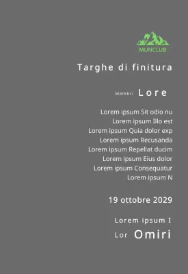 Targa per i finisher di un club di montagna con il concetto di logo del club e illustrazione di una montagna verde