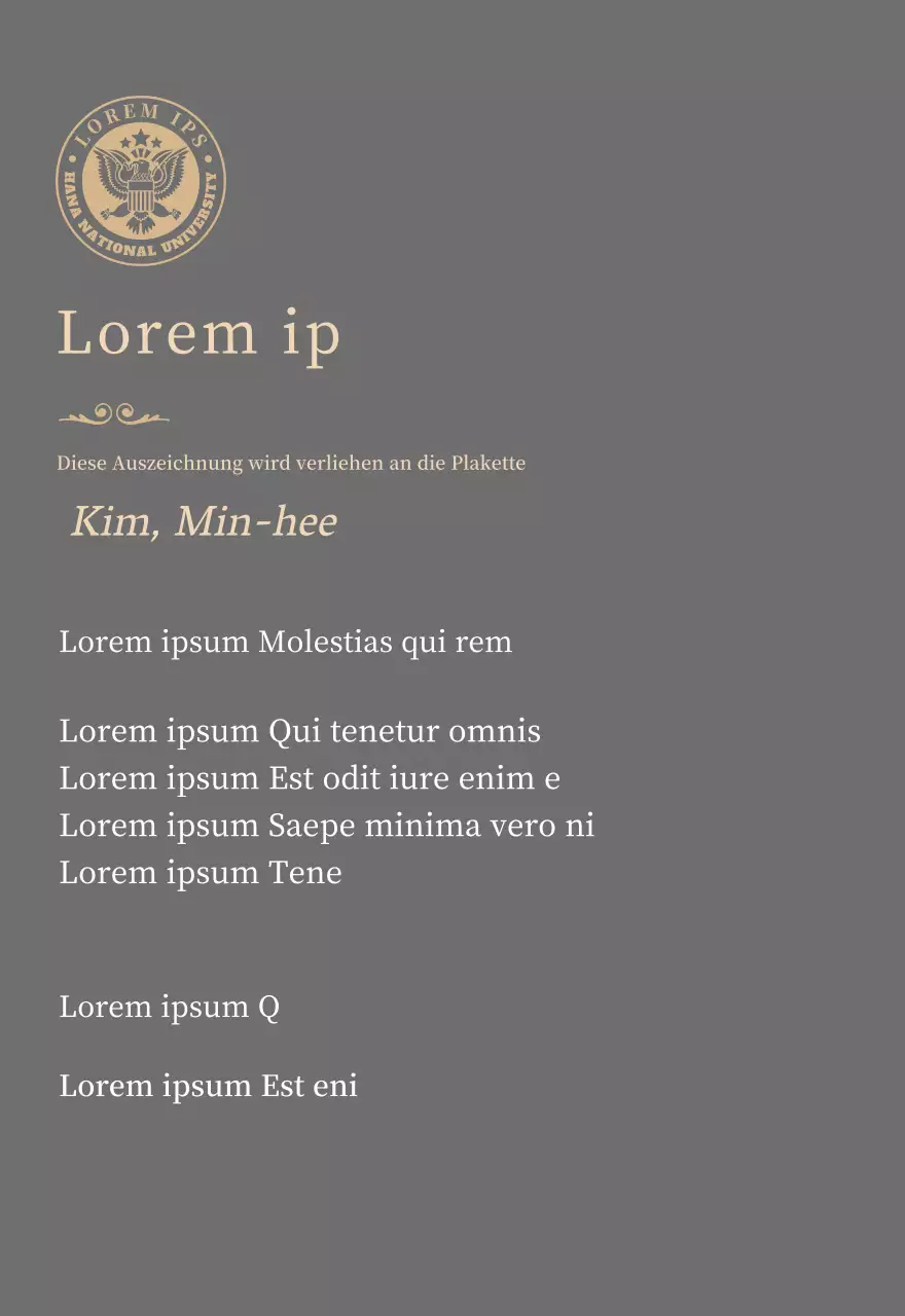 Luxuriöse Abschlussplakette mit Schullogo und Goldverzierung