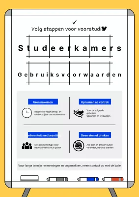 Een eenvoudige gele en blauwe studeerkamer met een paar herinneringen