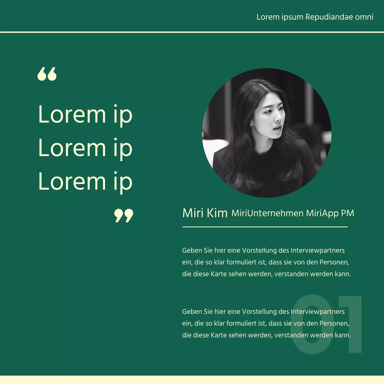 Ein einfaches Unternehmensporträt für ein Vorstellungsgespräch in Elfenbein und Grün