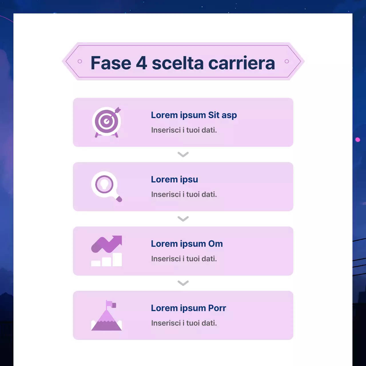Promuovere la consulenza in blu navy e viola come colori di tendenza.