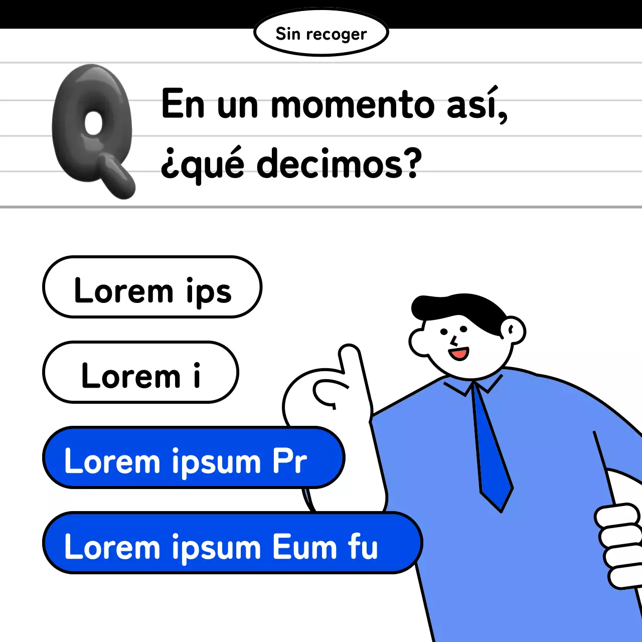 Kitschy business English posts en azul y blanco y negro