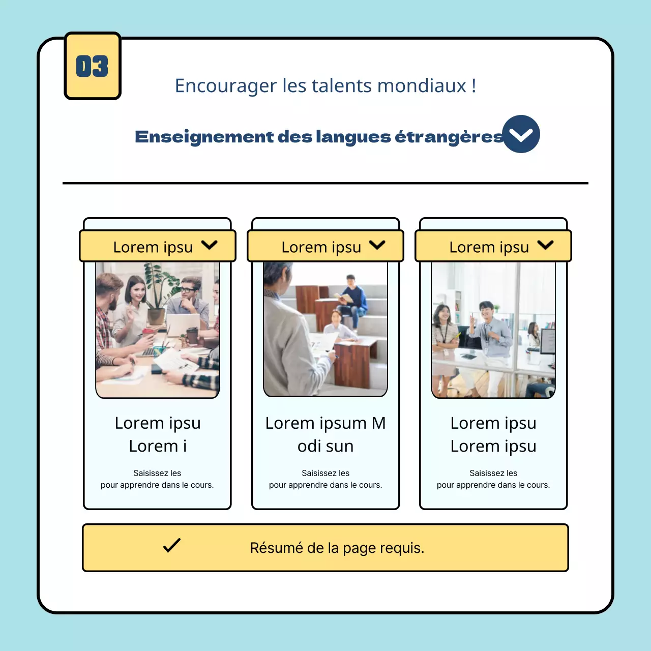 Un guide pour des programmes simples de formation en entreprise en bleu clair et jaune