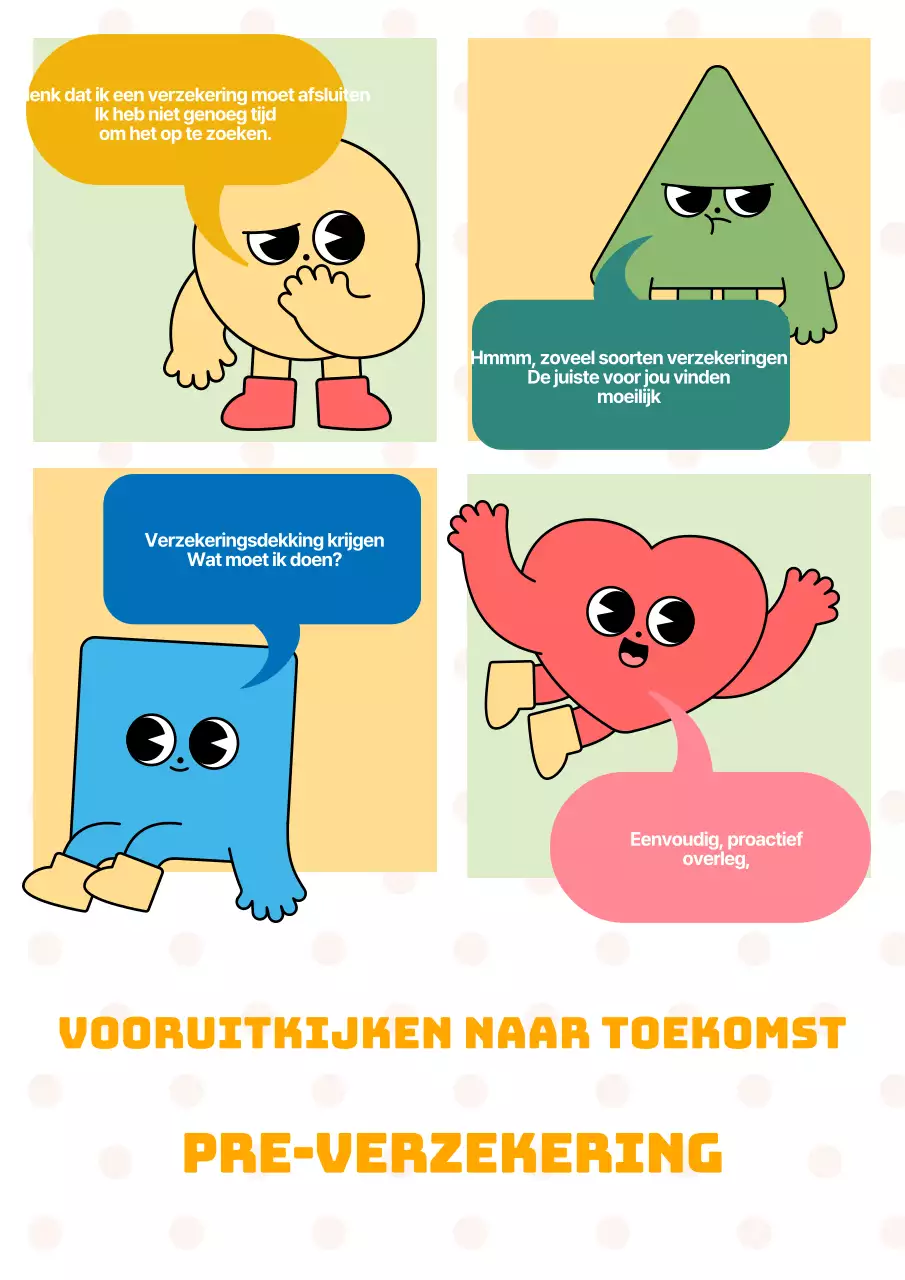 Verzekeringspromotie met schattige figuurtjes op een achtergrond met stippenpatroon