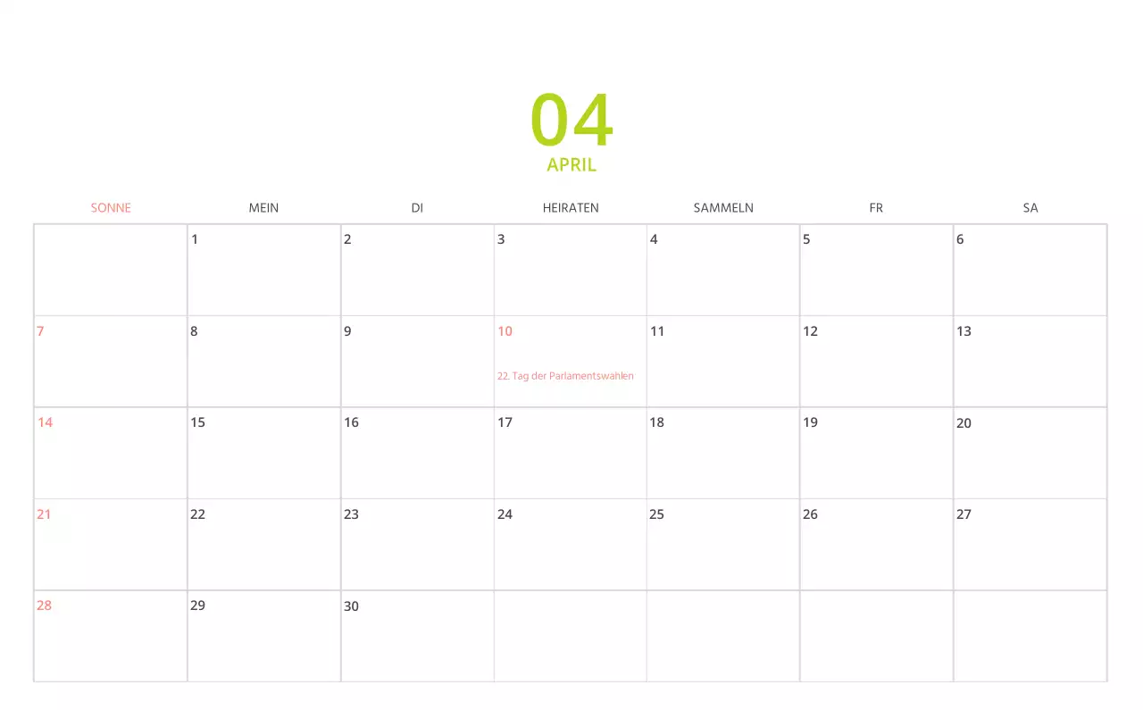 Niedlich illustrierter grüner Tischkalender mit Familienthemen