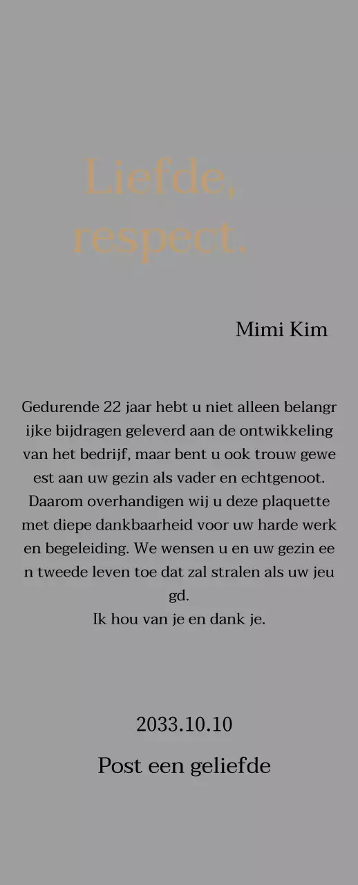 Classy bedankbord met goud en bladeren