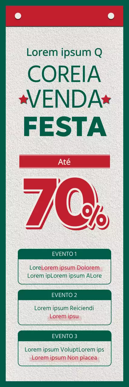Um guia para a Korea Sale Festa, com o seu esquema de cores retro vermelho e verde