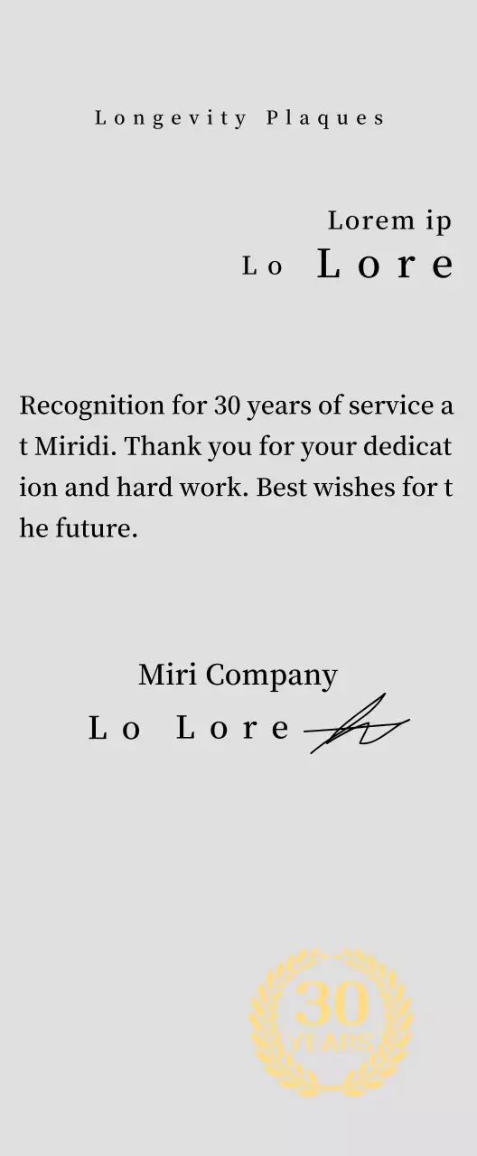 Corporate longevity plaque with laurel symbol concept