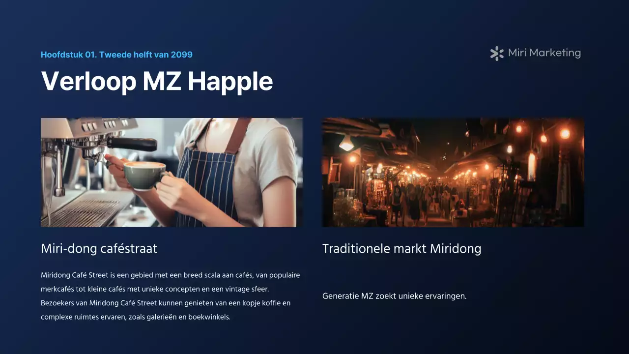 Een modern marketingrapport in marineblauw en wit