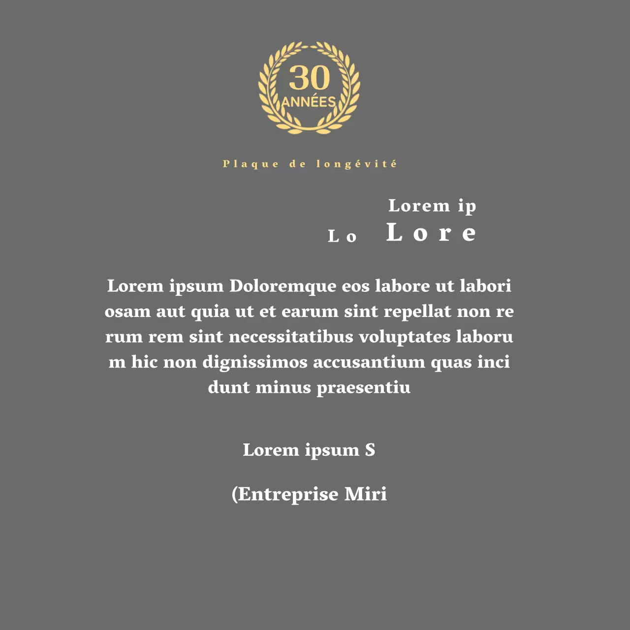 Plaque d'entreprise pour longs états de service avec symbole de laurier