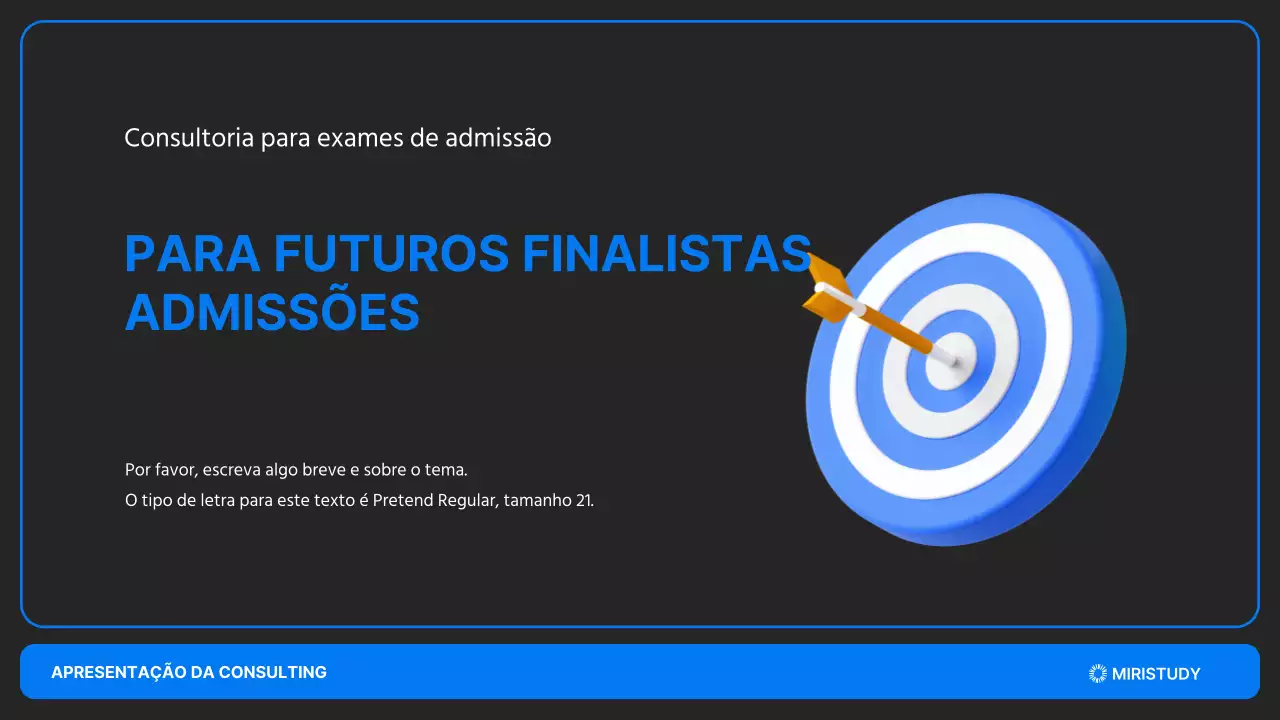 Uma apresentação de admissão minimalista em preto e azul