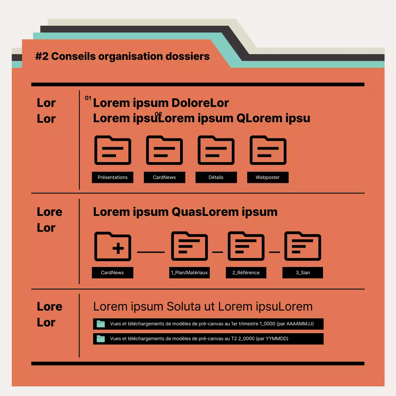Matériel moderne d'accueil des nouveaux employés en orange et menthe