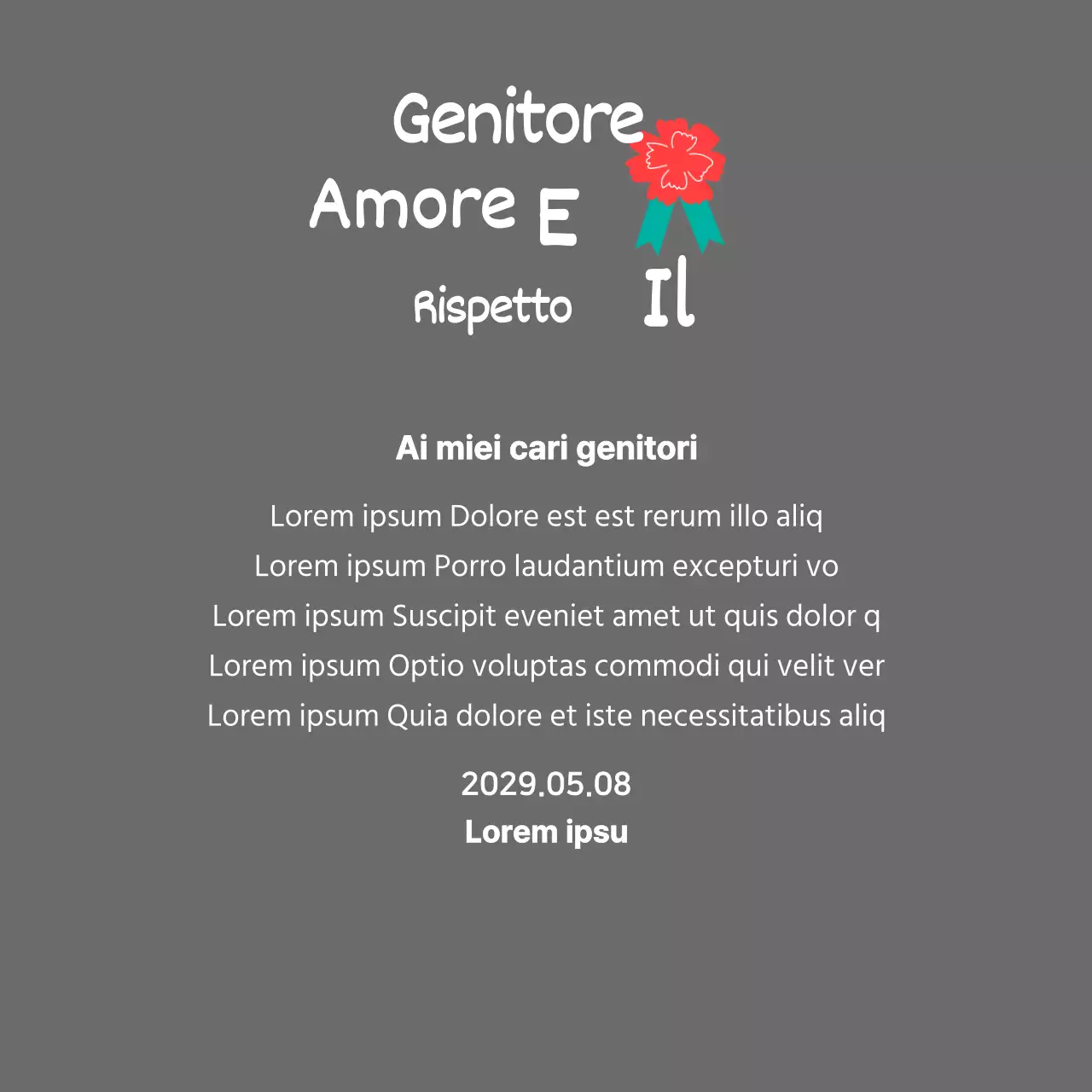 Calligrafia per la festa della mamma con illustrazione di garofano rosso