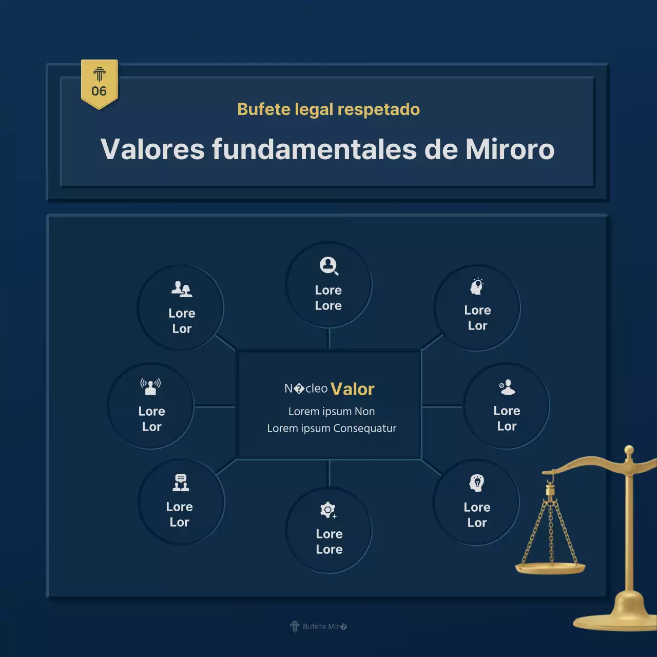 Un sencillo perfil de empresa de bufete de abogados en azul y amarillo