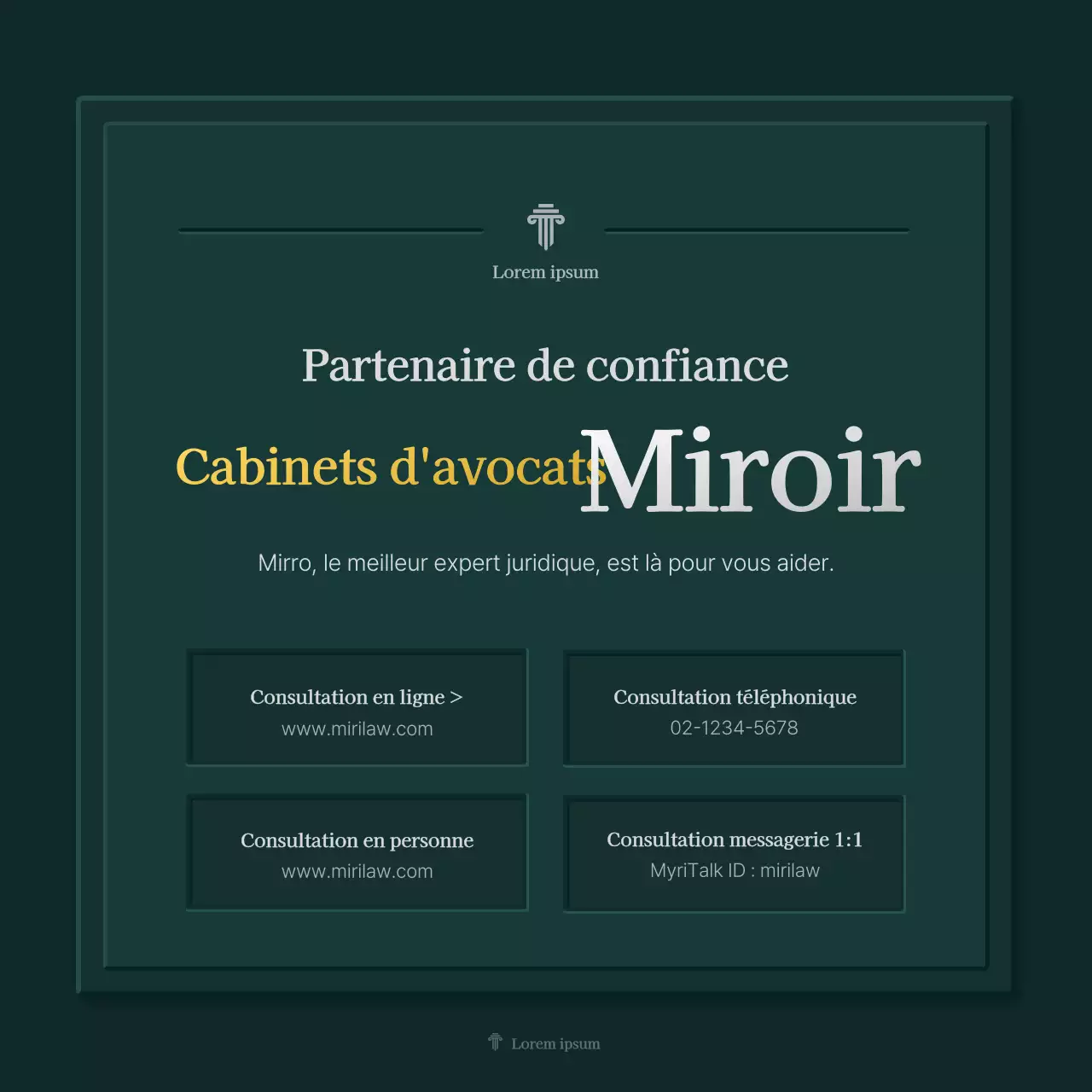 Profil simple d'un cabinet juridique en vert et jaune