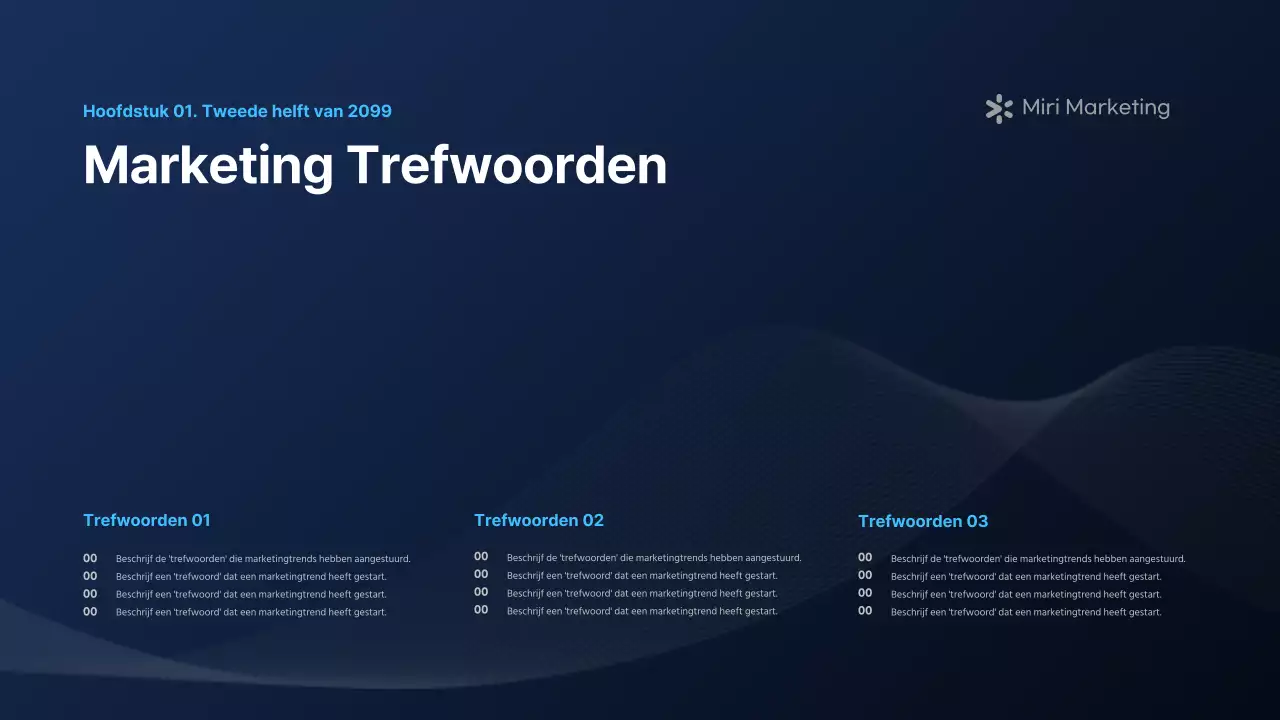 Een modern marketingrapport in marineblauw en wit