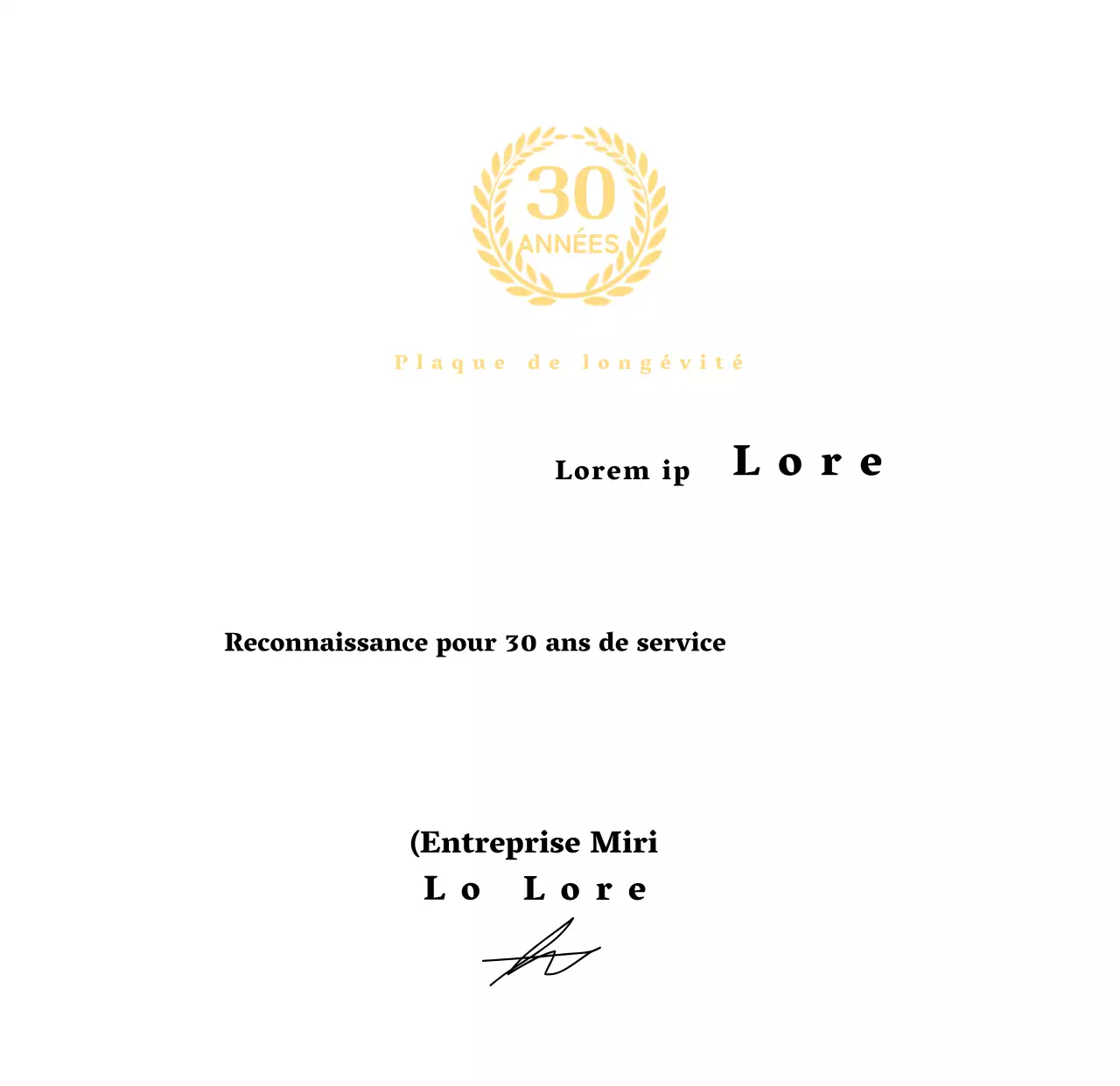 Plaque d'entreprise pour longs états de service avec symbole de laurier