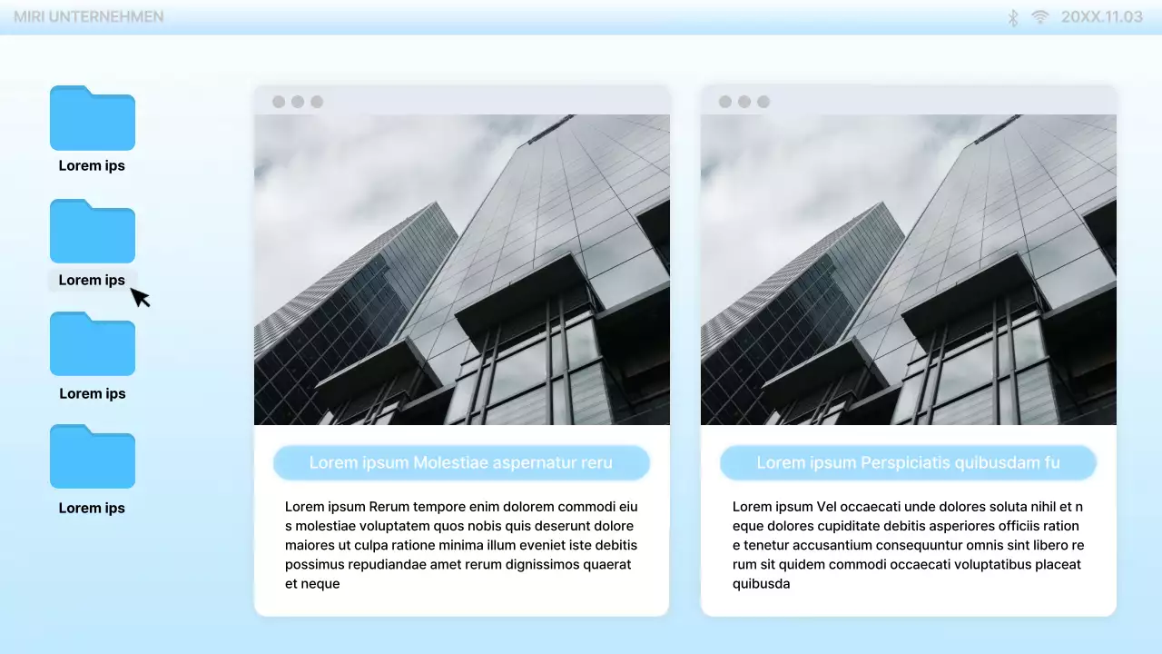 Präsentation auf dem trendigen hellblauen PC-Desktop UI