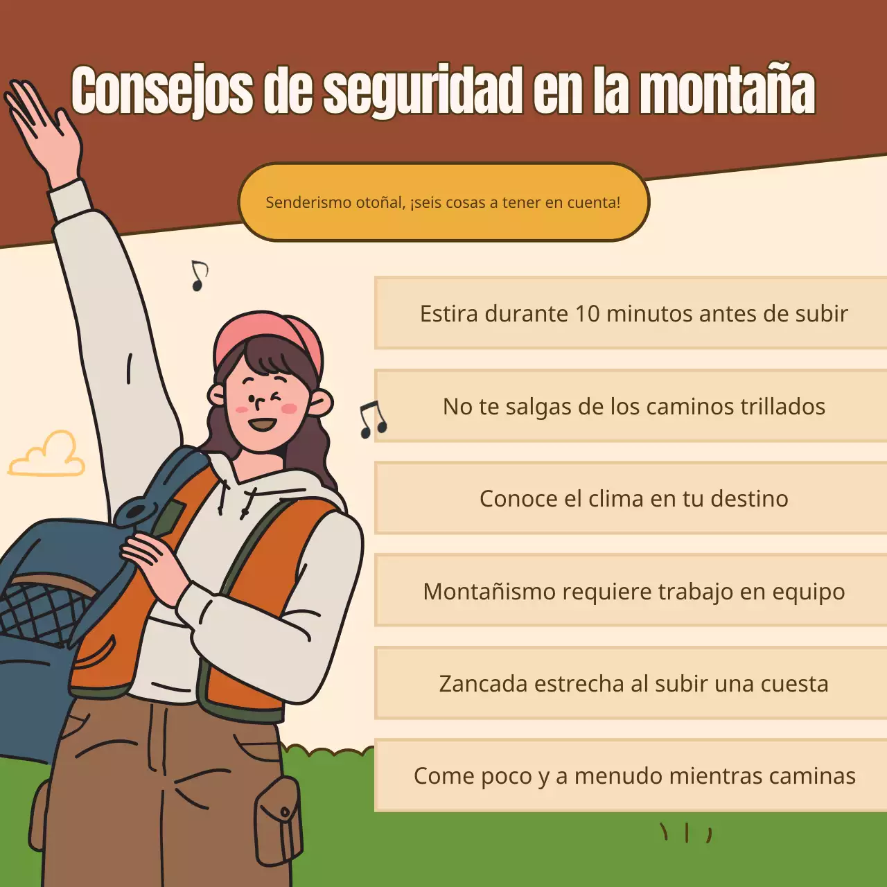 Guía de seguridad para el senderismo otoñal moderno en marrón y verde