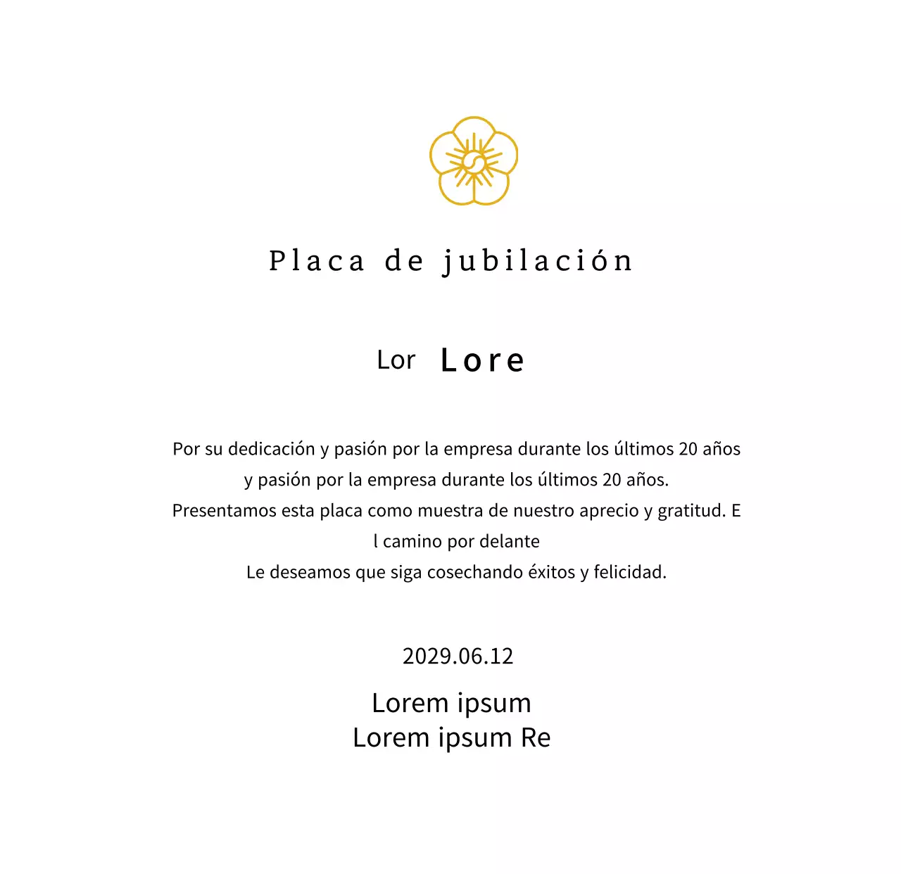 Placa de agradecimiento con concepto de listado de Line Flower