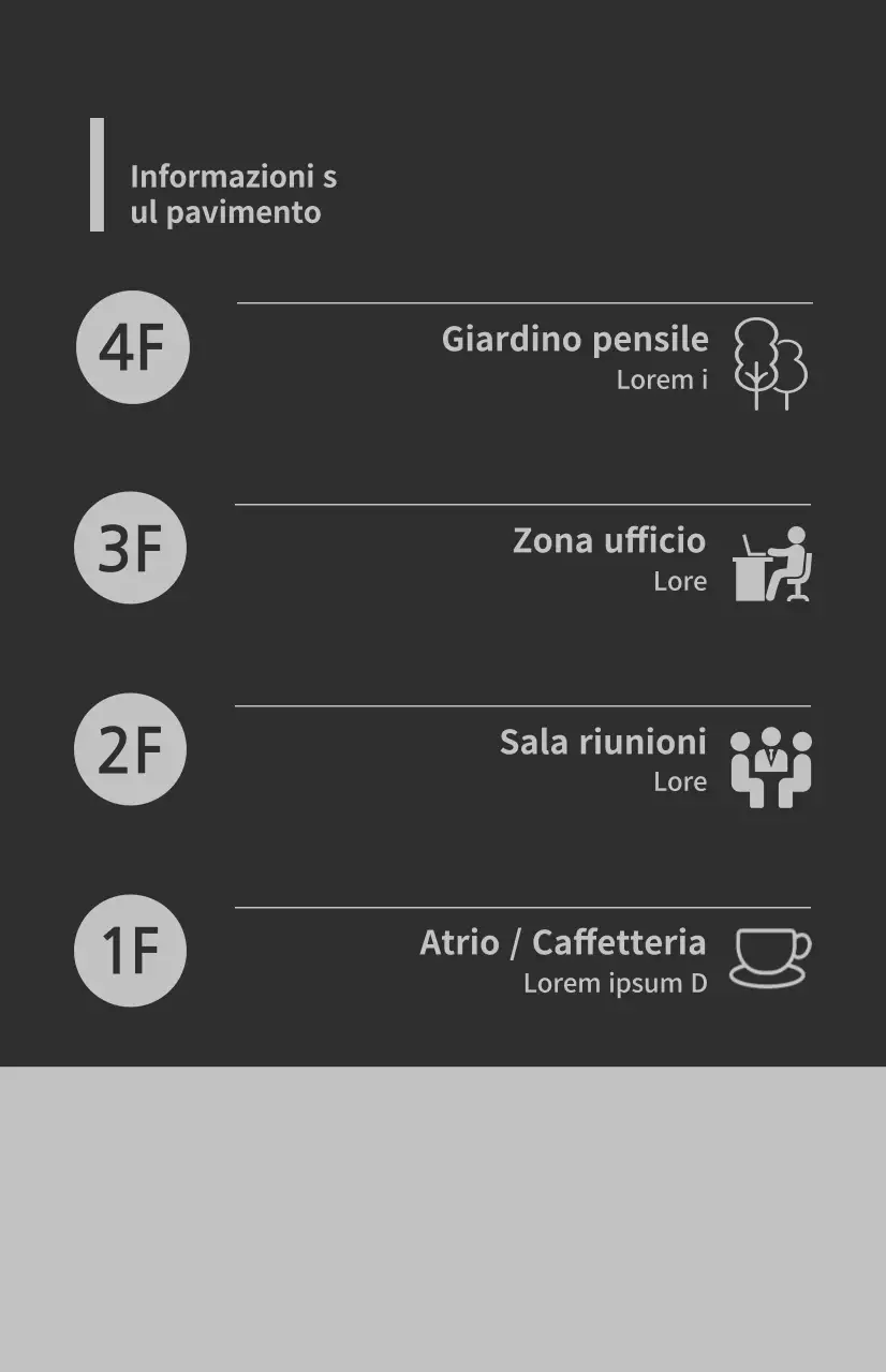 Bandiere a finestra con icone e istruzioni per il pavimento in una combinazione di colori grigio e grigio scuro