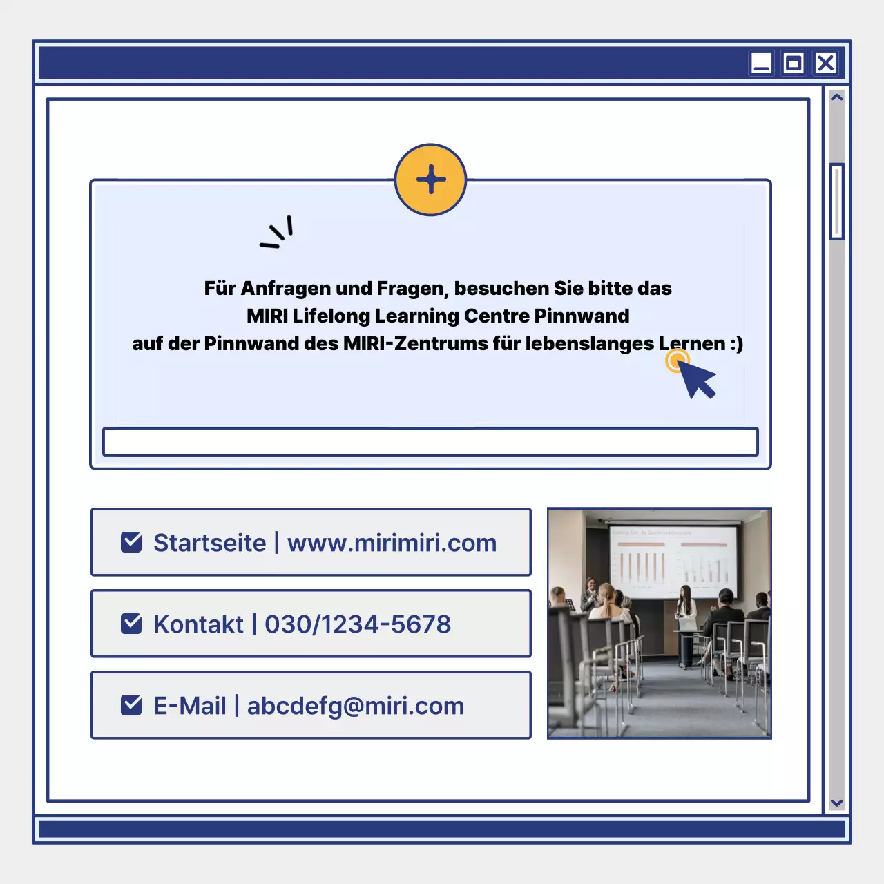 Förderung der Anwerbung von Lernenden durch ein einfaches Lernzentrum in Gelb und Marineblau