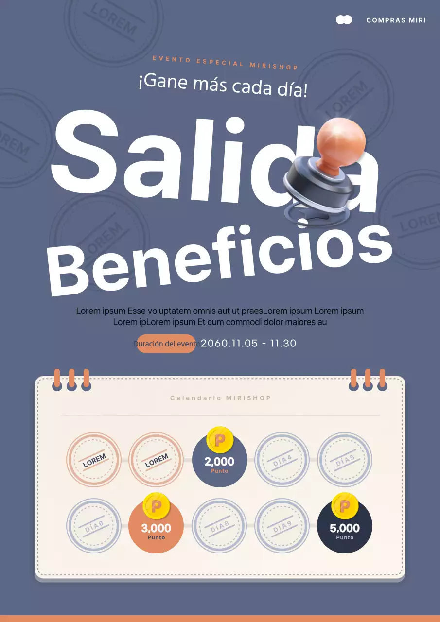 Promueva los actos de control de asistencia al centro comercial en azul marino y naranja