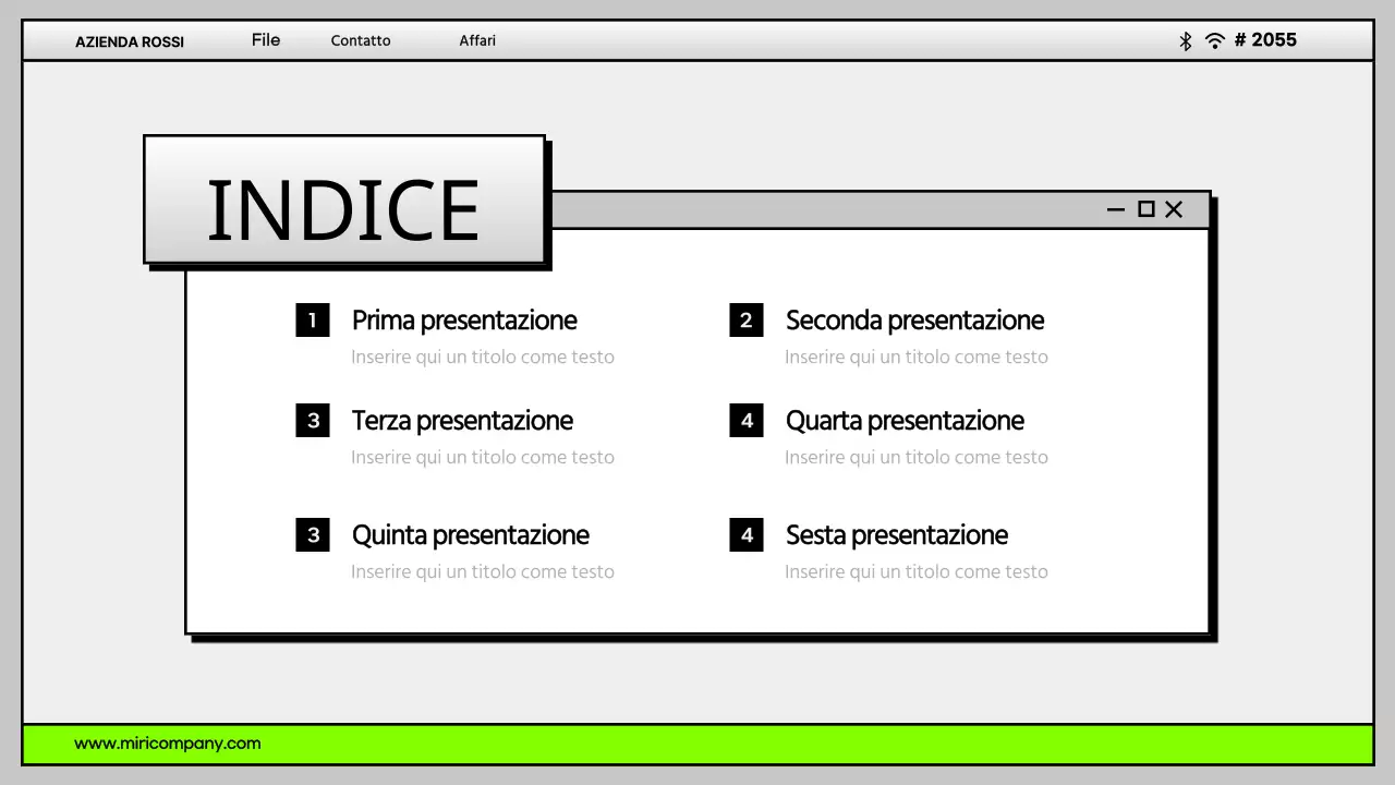 Semplice interfaccia utente del desktop del computer in grigio e chartreuse Profilo aziendale