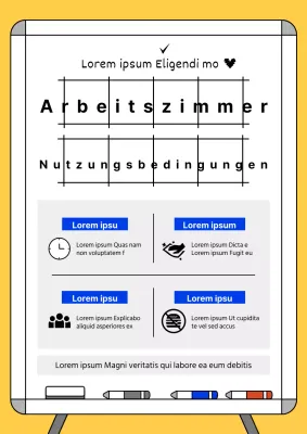 Ein einfaches gelb-blaues Arbeitszimmer mit ein paar Hinweisen