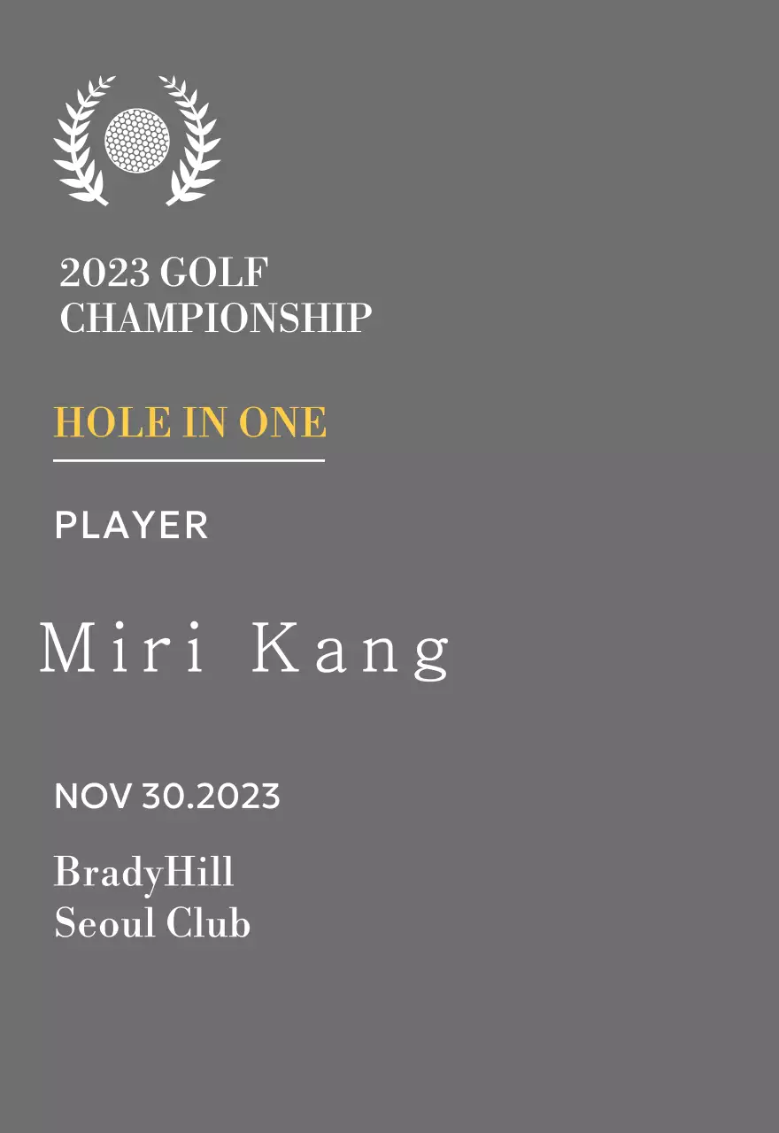 Plakat pemenang pemain golf hole-in-one dengan ilustrasi bola golf dan pohon salam