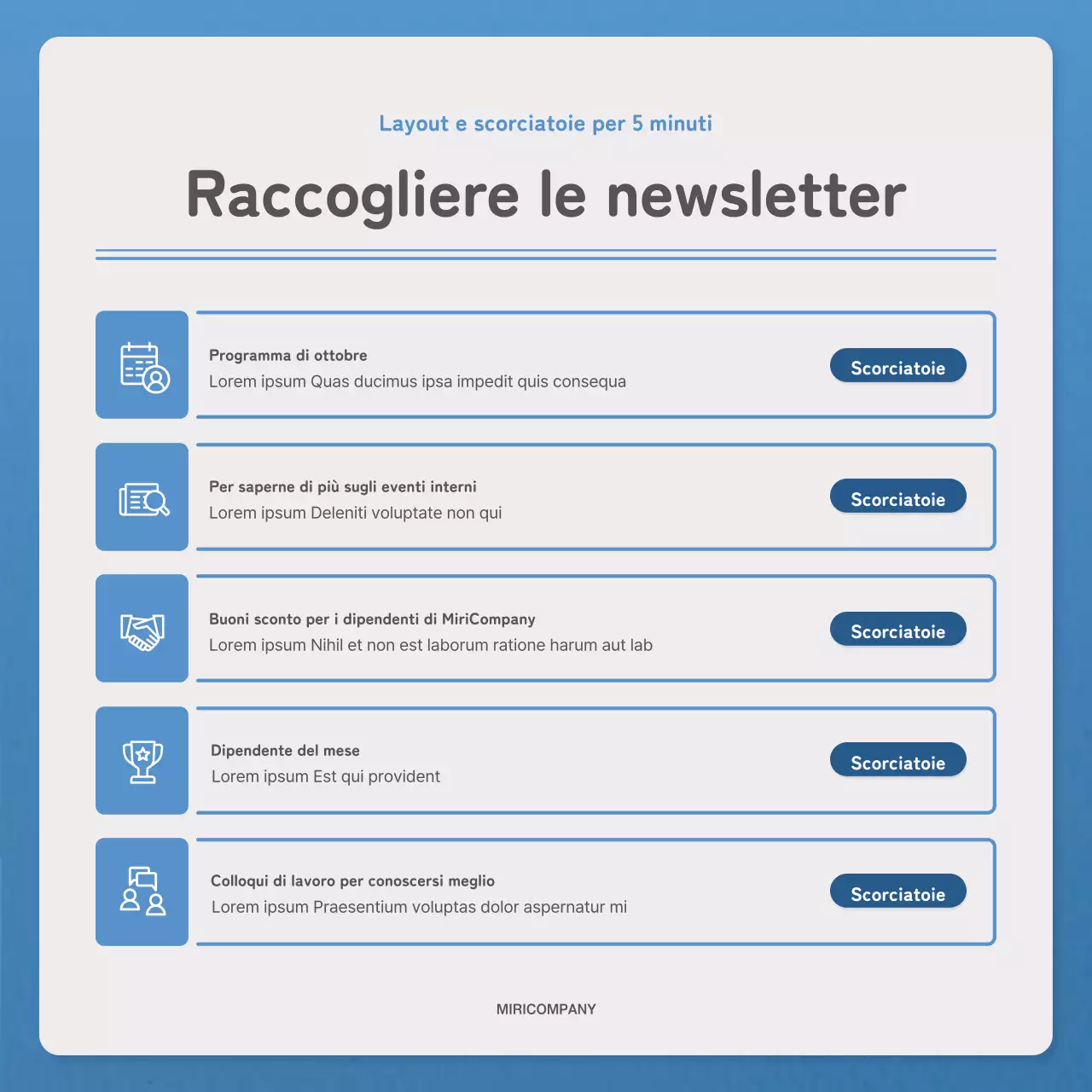 Una lettera semplice in blu e navy per la newsletter