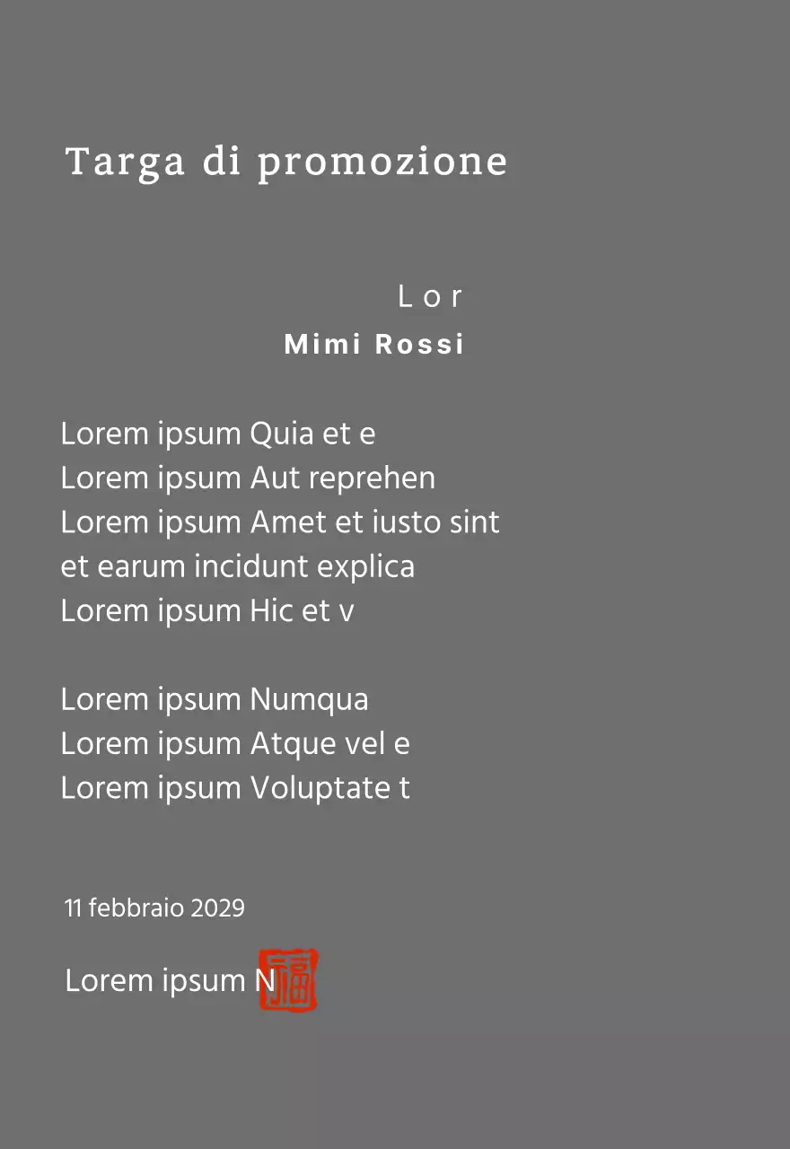 Targa di congratulazioni per la promozione in un font serif di classe